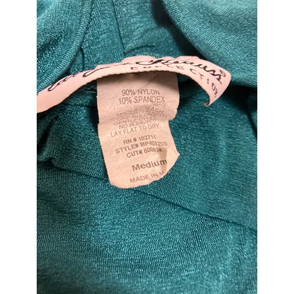 Vintage Teal Turquoise Shimmery Turtleneck Top Women’s Medium Stretchy Retro - Picture 2 of 5